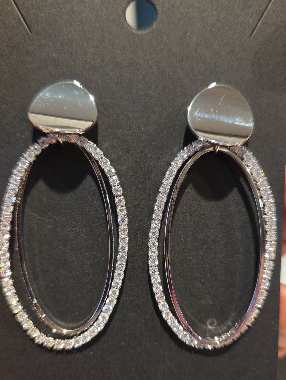 Silver Crystal Oval Drop Earrings - Women Jewelry